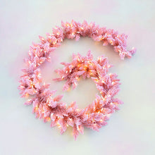  Plush Brush Pink Flocked Garland ~ Prelit 9'